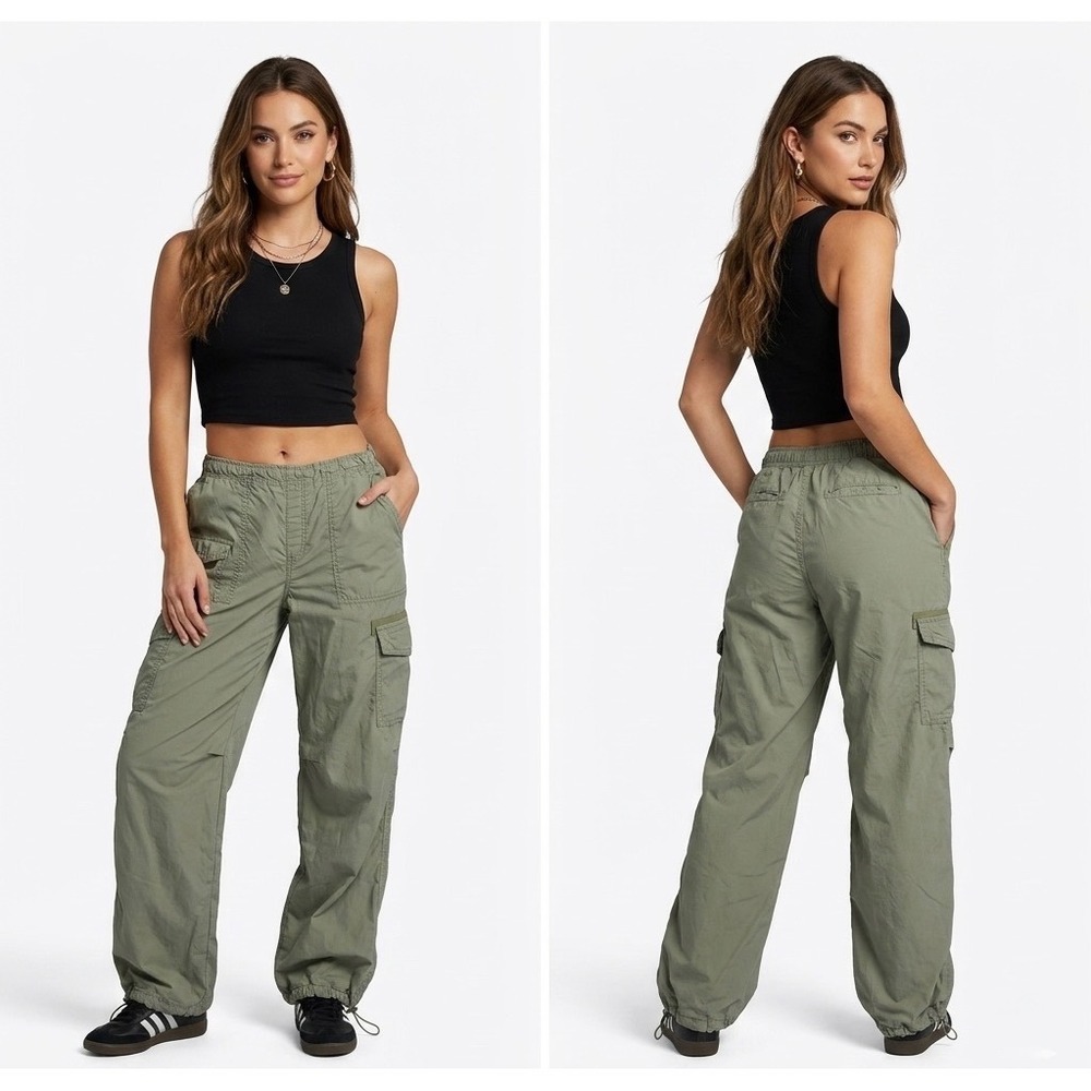 Aeropostale Parachute Cargo Pants Womens XS Sage Green Wide Leg Relaxed Fit